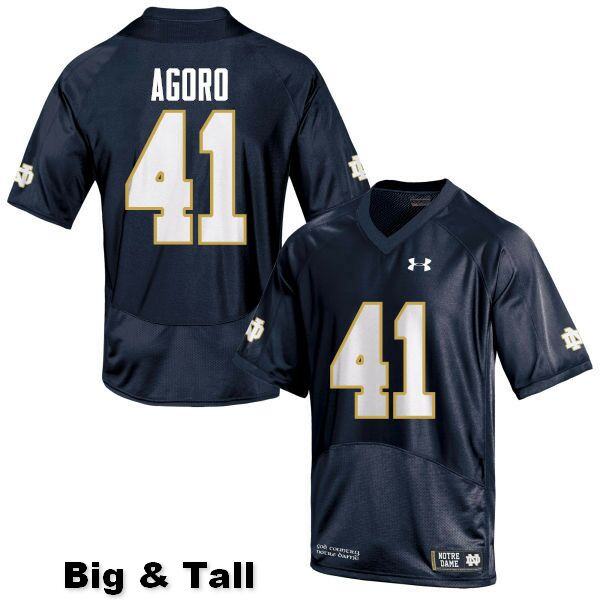 Men's NCAA Notre Dame Fighting Irish #41 Temitope Agoro Stitched College Under Armour Authentic Navy Blue Big & Tall Football Jersey ZI10L68GX